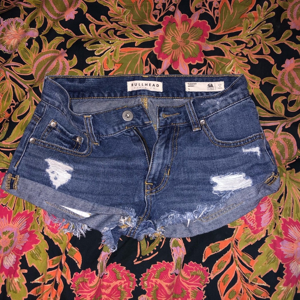 Denim, distressed short shorts. Size 1